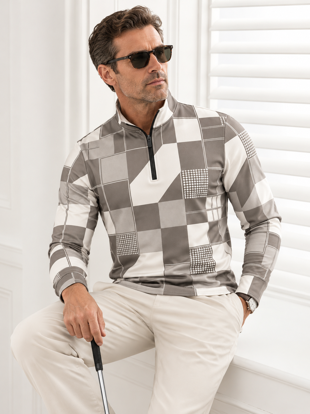 Fairway Patchwork Men's Lightweight Golf Shirt Quarterzip UPF50+