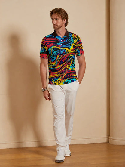 Inked Skins Men's Ribbed Collar Polo Top UPF50+