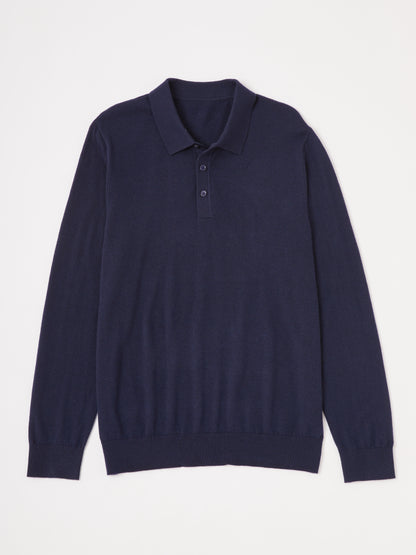 Aqua Wool Men's Long Sleeve Polo Shirt
