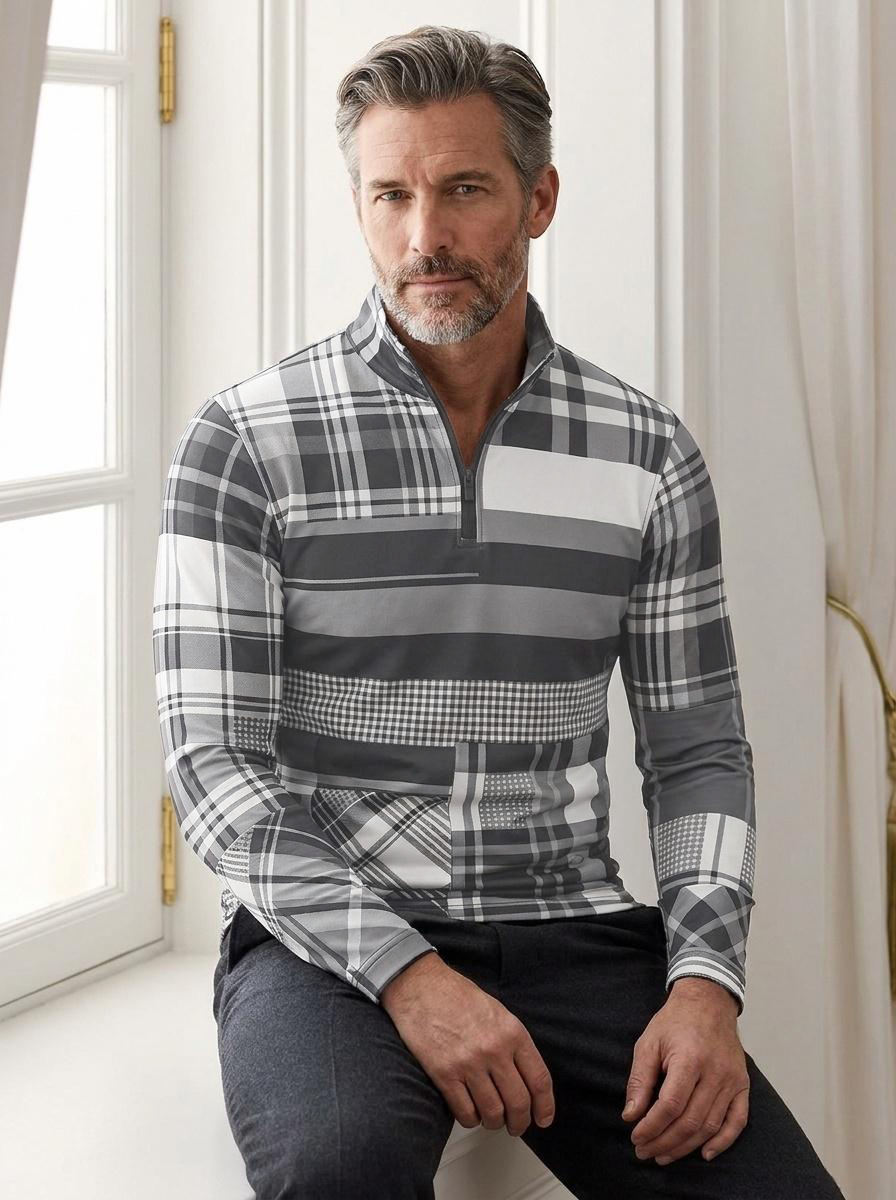 Fairway Patchwork Men's Lightweight Golf Shirt Quarterzip UPF50+