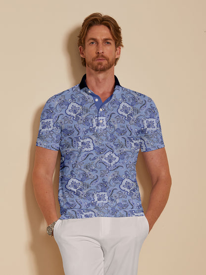 Hyped-up Tropical Men's Ribbed Collar Polo Top UPF50+