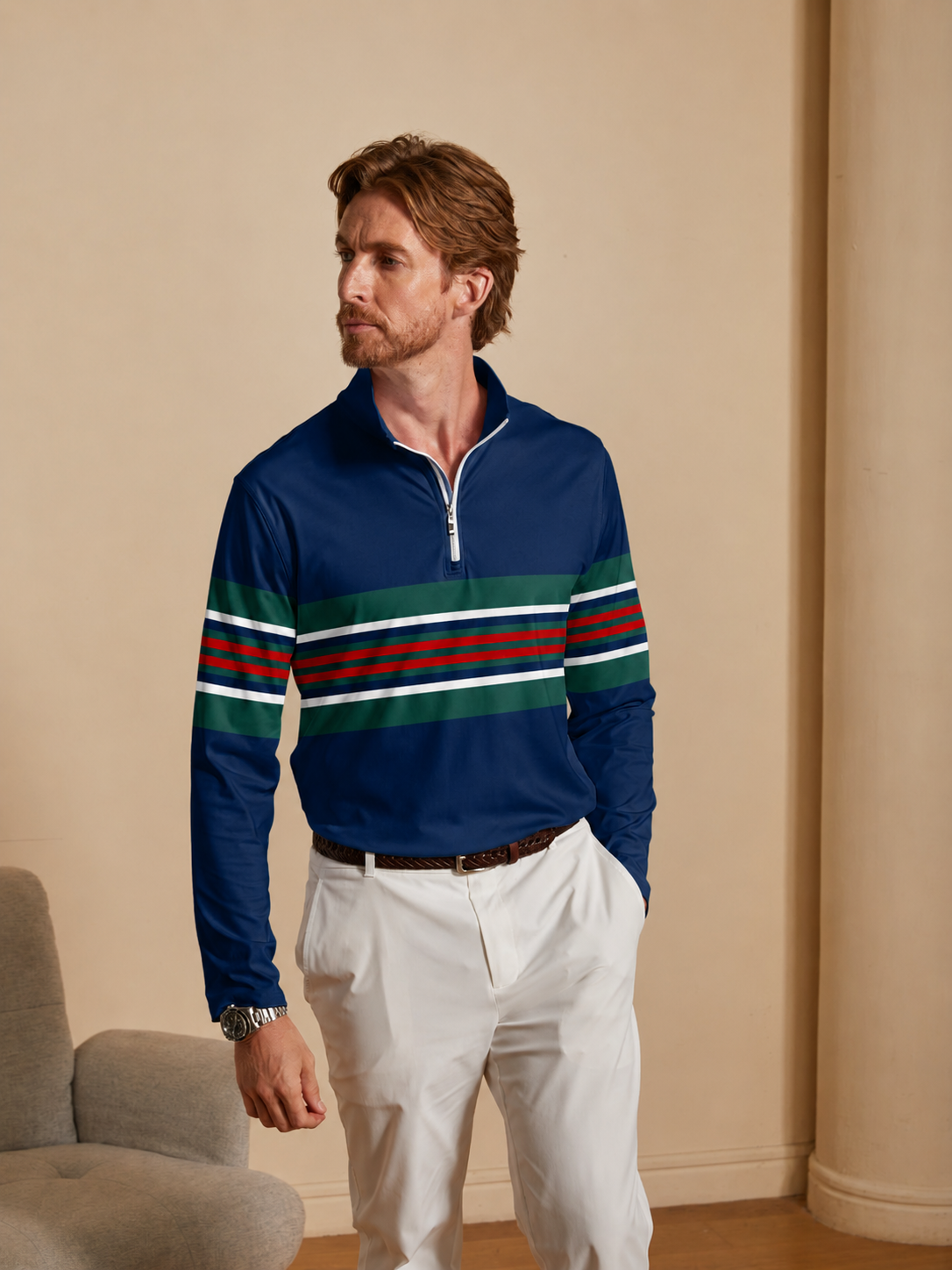 Playful Nautical Men's Golf Shirt Quarterzip UPF50+