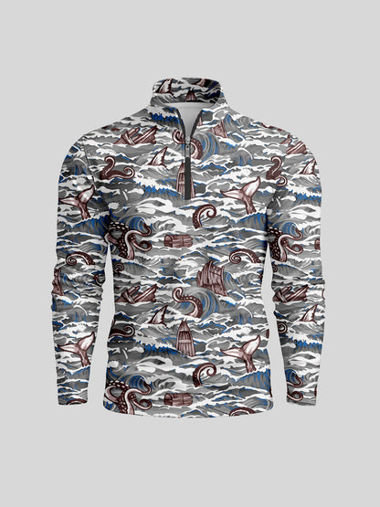 Playful Nautical Men's Lightweight Golf Shirt Quarterzip UPF50+