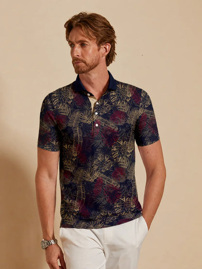 Camisa Polo de Tendencia Tropical con Cuello Acanalado para Hombre UPF50+