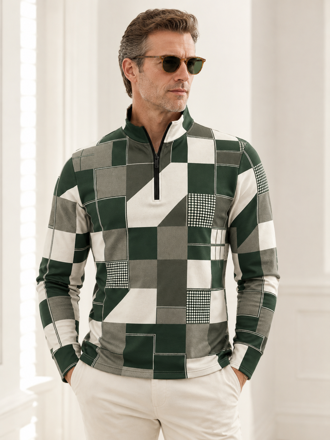 Fairway Patchwork Men's Lightweight Golf Shirt Quarterzip UPF50+