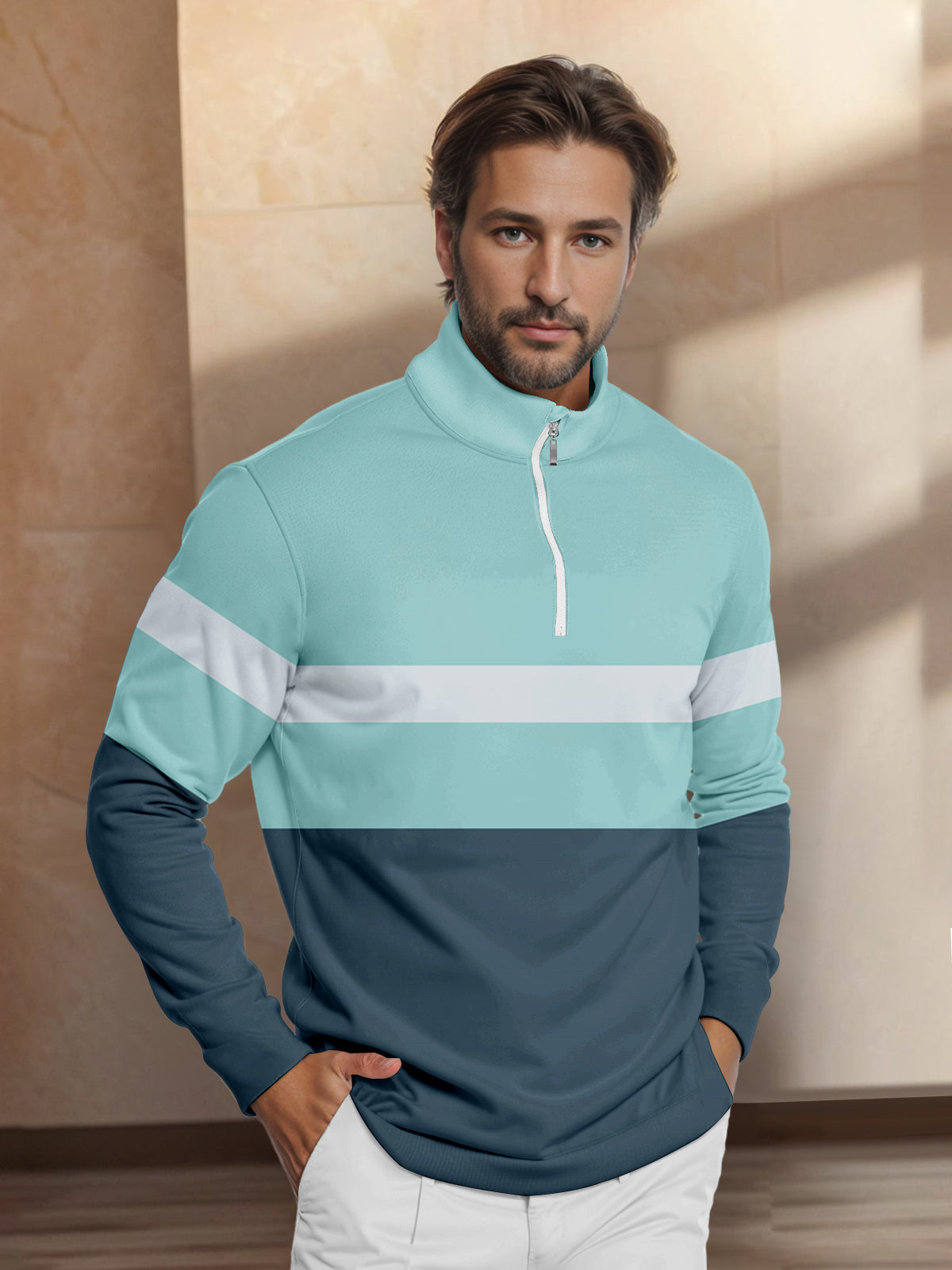 Playful Nautical Men's Golf Shirt Quarterzip UPF50+