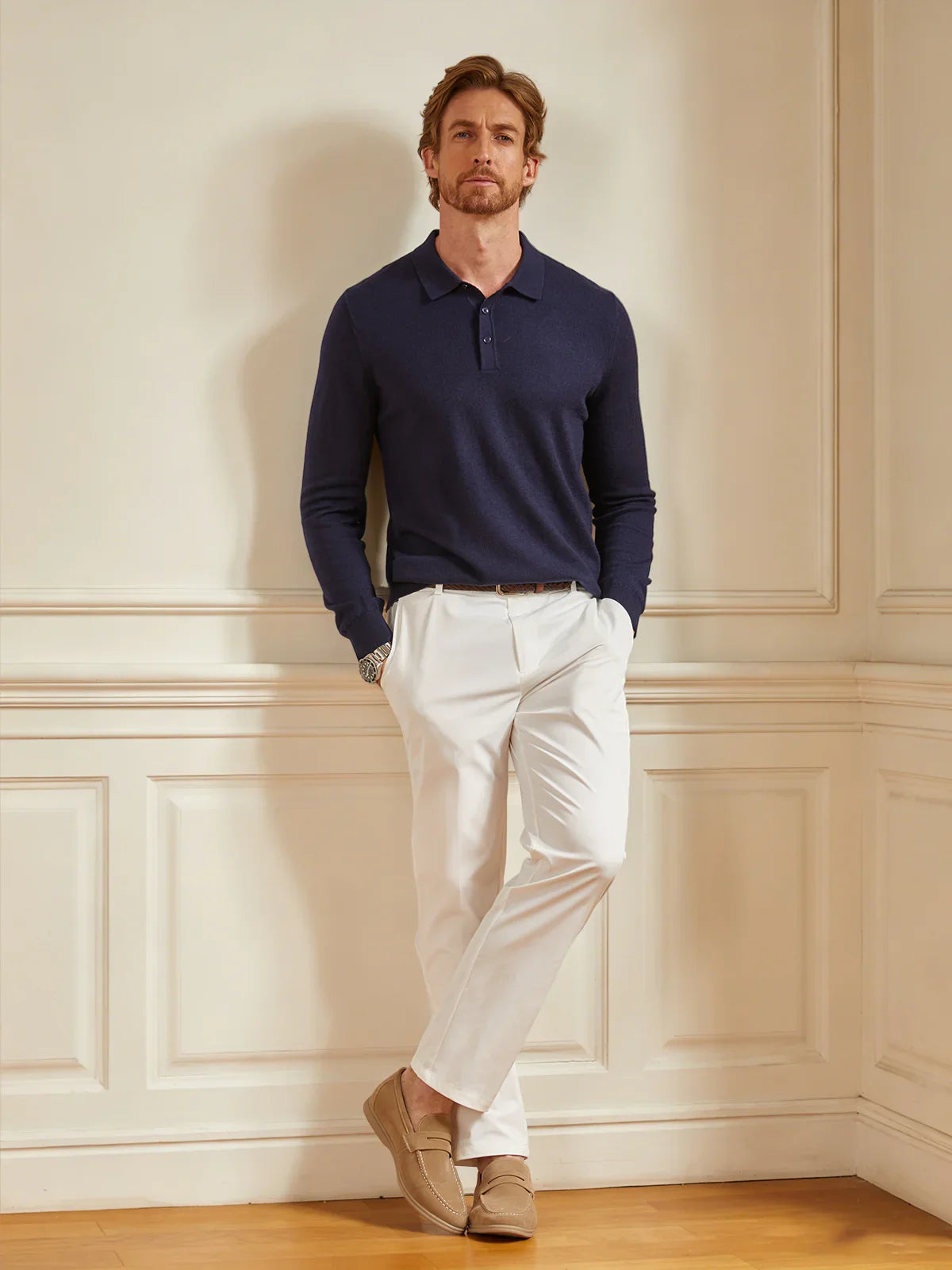 Aqua Wool Men's Long Sleeve Polo Shirt