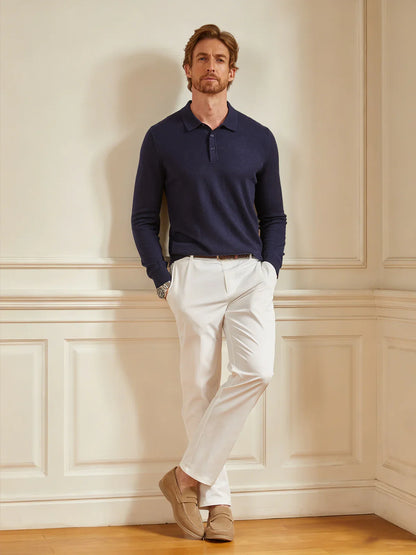 Aqua Wool Men's Long Sleeve Polo Shirt