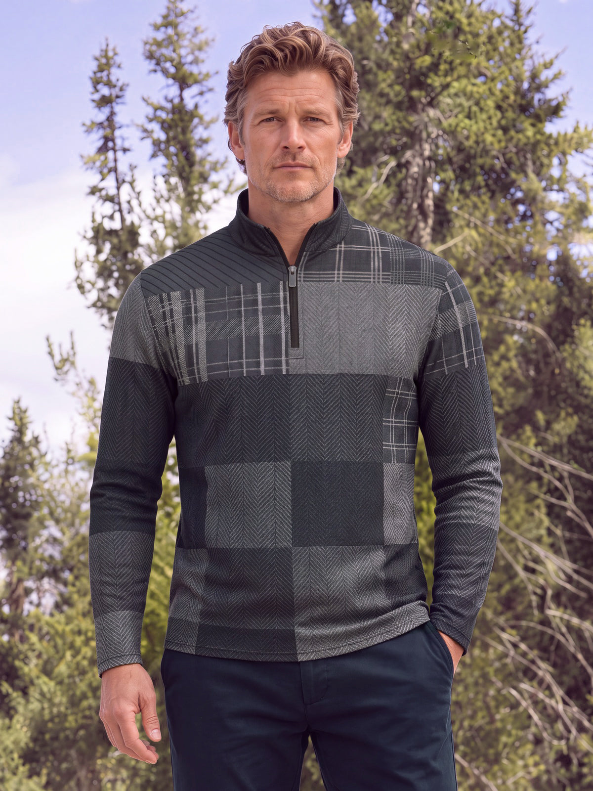 Fairway Patchwork Men's Lightweight Golf Shirt Quarterzip UPF50+
