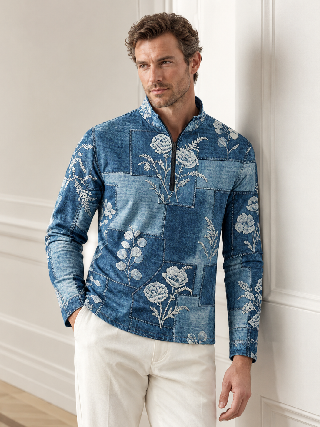 Faux Denim Men's Lightweight Golf Shirt Quarterzip UPF50+