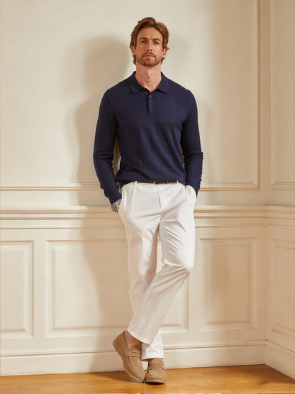 Aqua Wool Men's Long Sleeve Polo Shirt