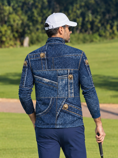 Faux Denim Men's Lightweight Golf Shirt Quarterzip UPF50+