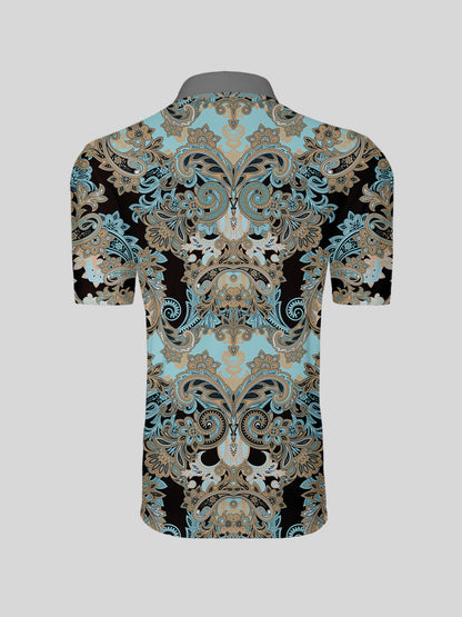 Hyped-up Tropical Men's Ribbed Collar Polo Top UPF50+