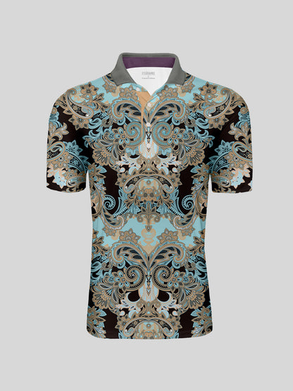 Hyped-up Tropical Men's Ribbed Collar Polo Top UPF50+