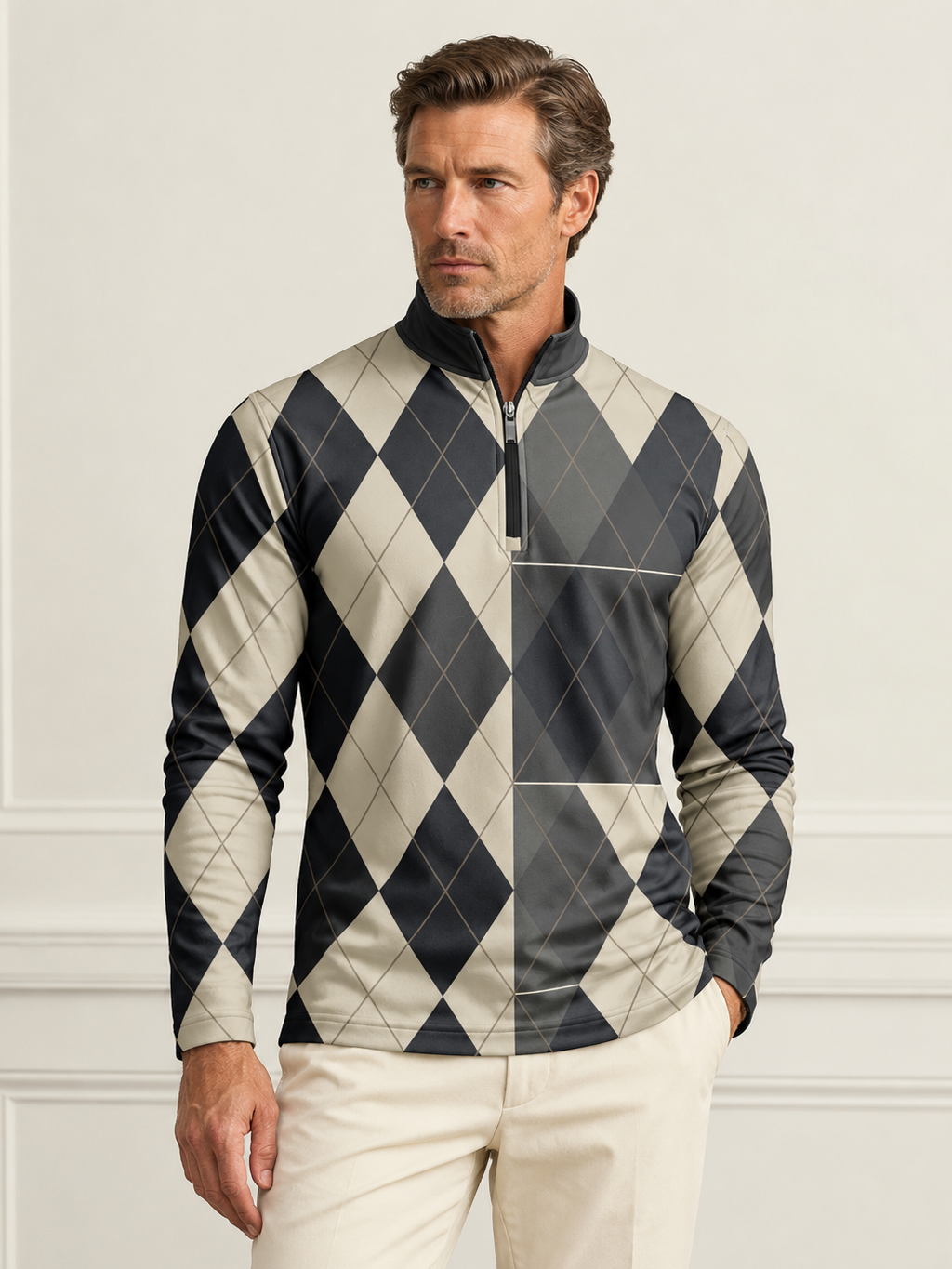 Fairway Patchwork Men's Lightweight Golf Shirt Quarterzip UPF50+