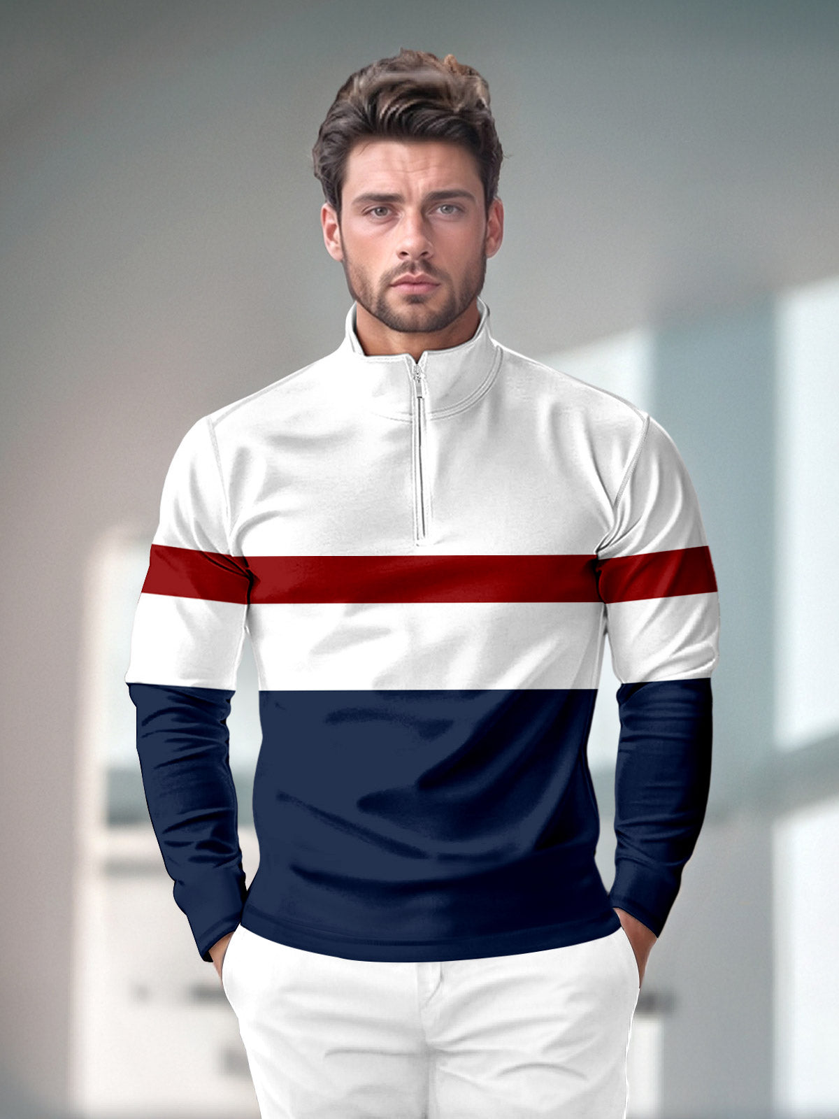 Playful Nautical Men's Golf Shirt Quarterzip UPF50+