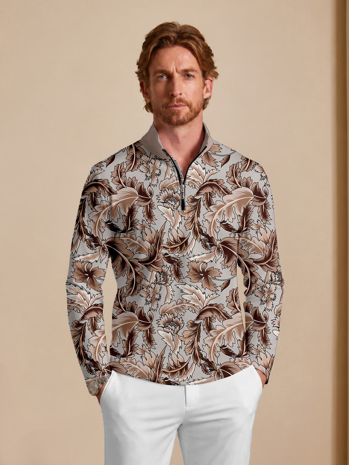Botanical Energy Men's Lightweight Golf Shirt Quarterzip UPF50+