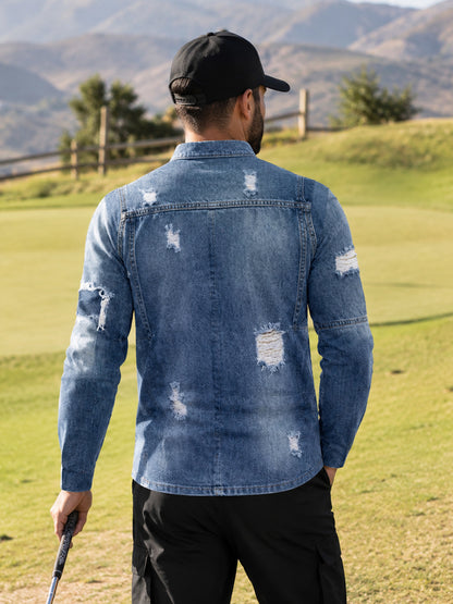 Faux Denim Men's Lightweight Golf Shirt Quarterzip UPF50+