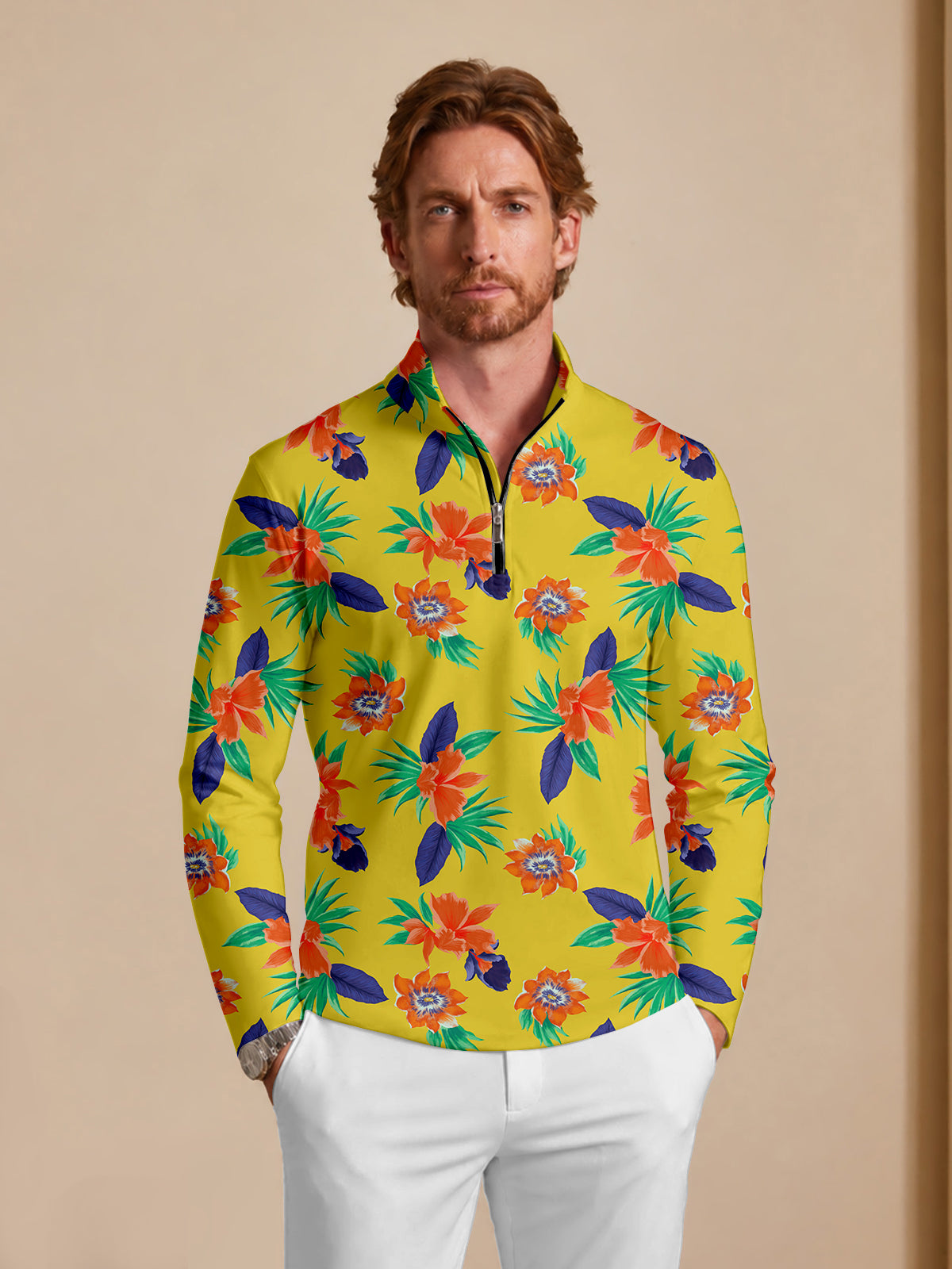 Botanical Energy Men's Lightweight Golf Shirt Quarterzip UPF50+