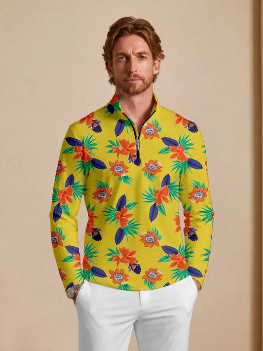 Botanical Energy Men's Lightweight Golf Shirt Quarterzip UPF50+