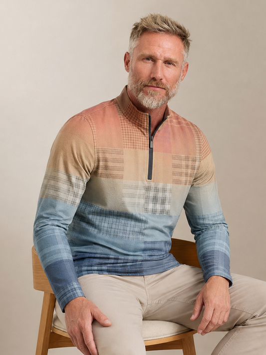 Fairway Patchwork Men's Lightweight Golf Shirt Quarterzip UPF50+