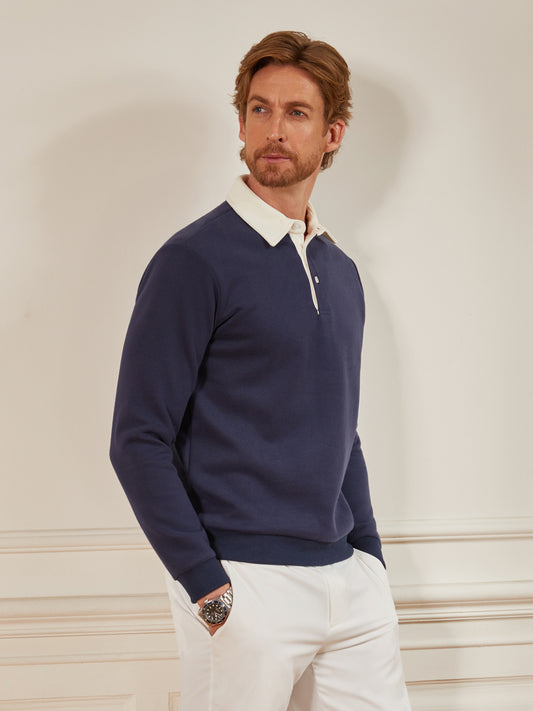 Meer dan basis heren golf sweatshirt met kraag en knoopsluiting