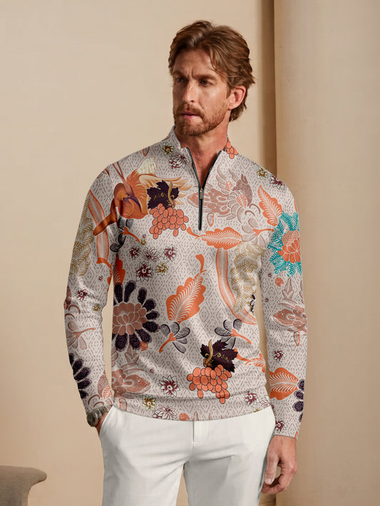 Hyped-up Tropical Men's Lightweight Golf Shirt Quarterzip UPF50+
