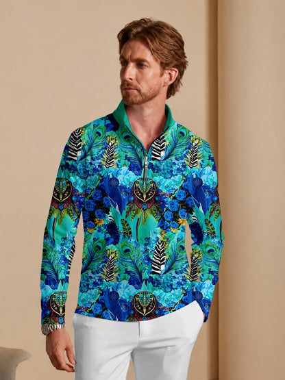 Botanical Energy Men's Lightweight Golf Shirt Quarterzip UPF50+