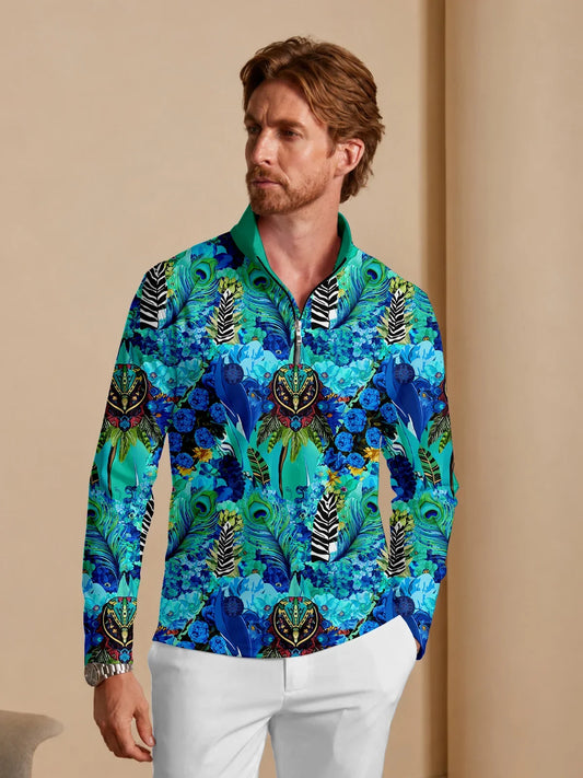 Botanical Energy Men's Lightweight Golf Shirt Quarterzip UPF50+