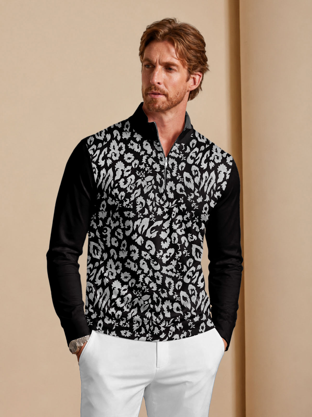 Botanical Energy Men's Lightweight Colorblock Golf Shirt Quarterzip UPF50+