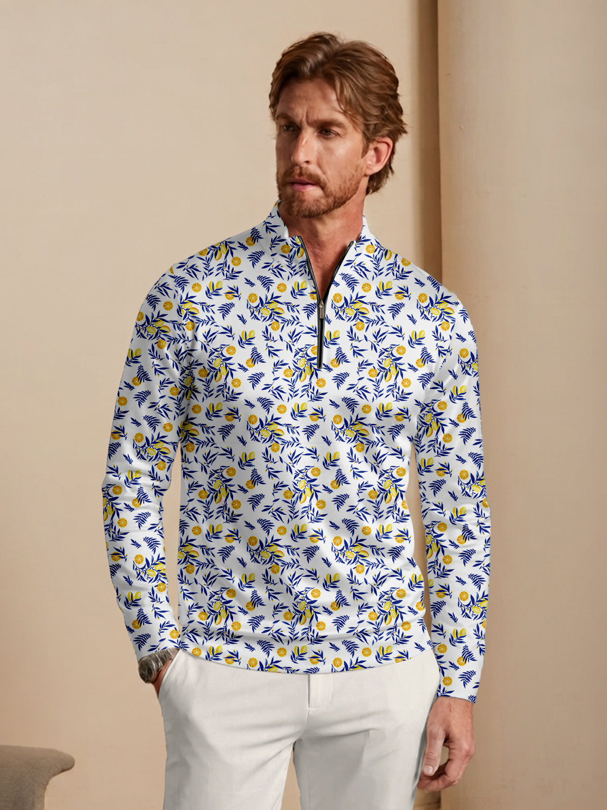 Botanical Energy Men's Lightweight Golf Shirt Quarterzip UPF50+