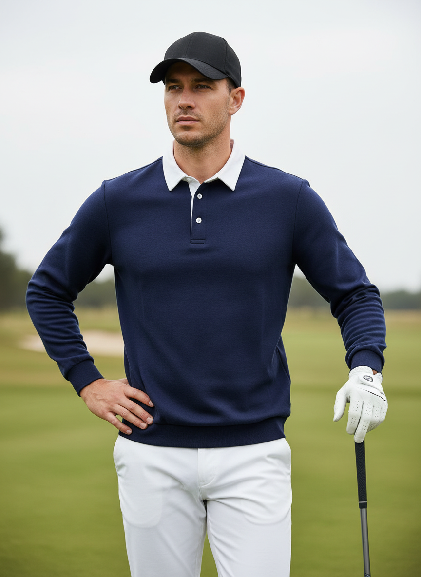 Mehr als nur ein einfaches Herren-Golf-Sweatshirt mit Knopfleiste und Kragen