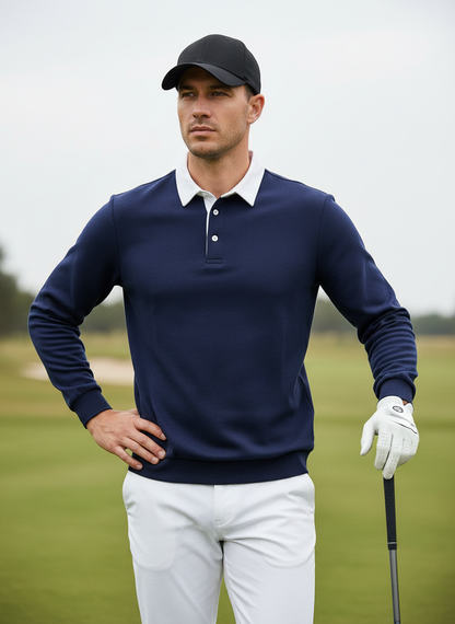 Mehr als nur ein einfaches Herren-Golf-Sweatshirt mit Knopfleiste und Kragen