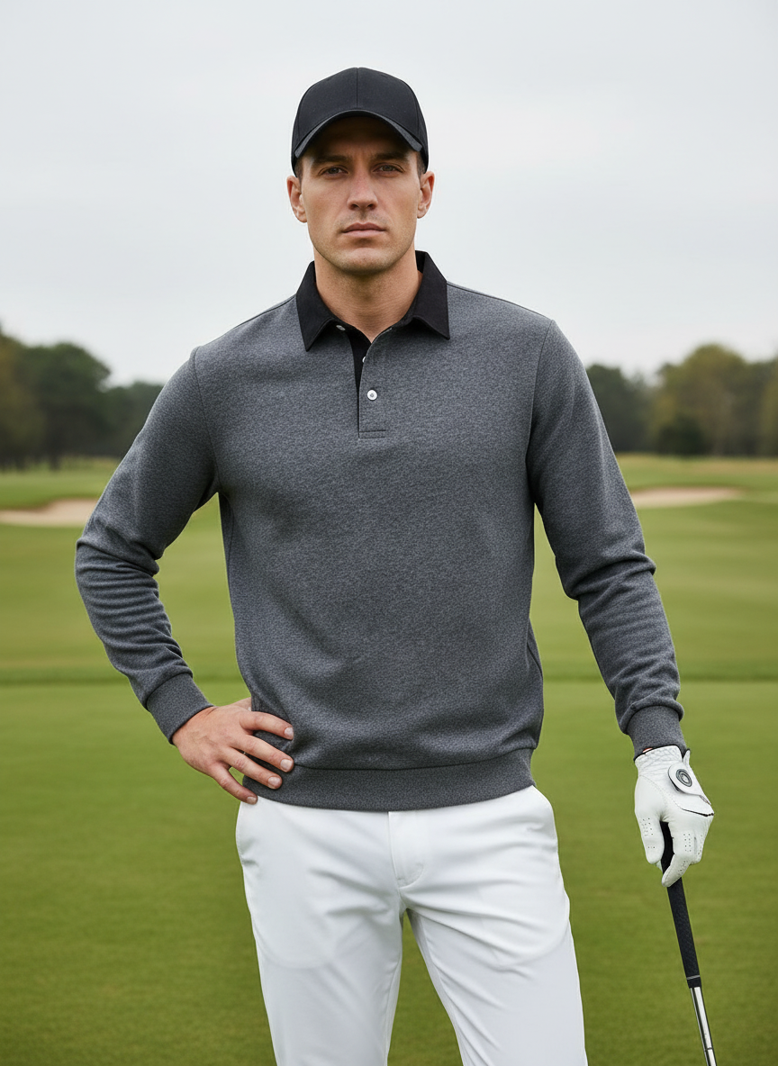 Mehr als nur ein einfaches Herren-Golf-Sweatshirt mit Knopfleiste und Kragen