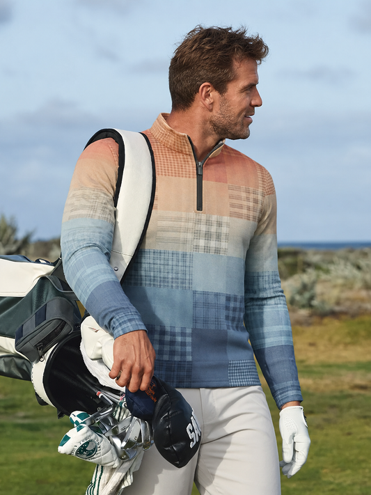 Fairway Patchwork Men's Lightweight Golf Shirt Quarterzip UPF50+