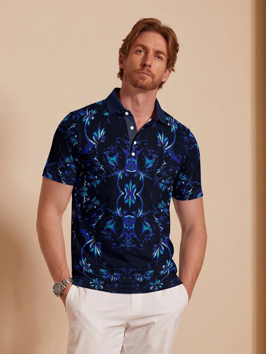 Botanical Energy Men's Ribbed Collar Polo Top UPF50+