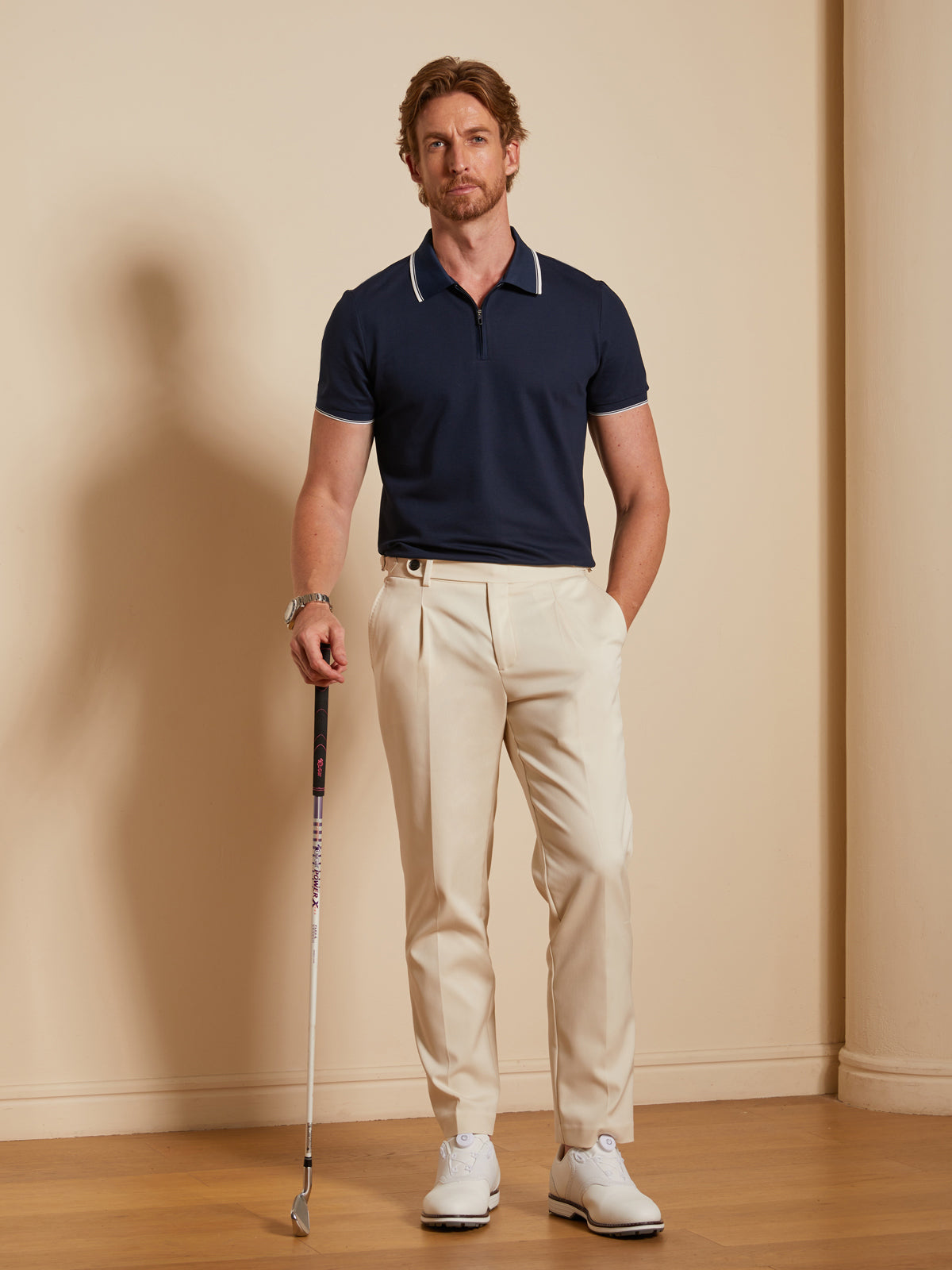 NudeMod Men's Cotton-Modal Polo Top Quarterzip