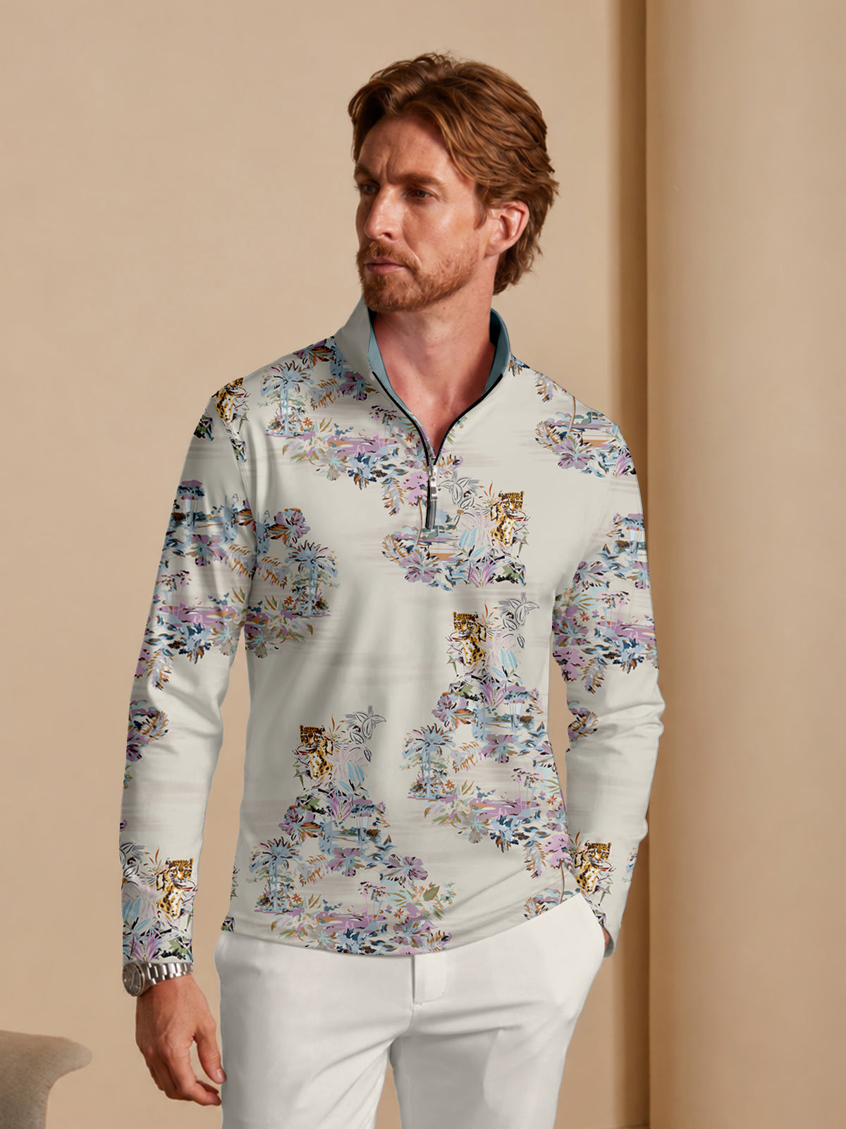 Botanical Energy Men's Lightweight Golf Shirt Quarterzip UPF50+