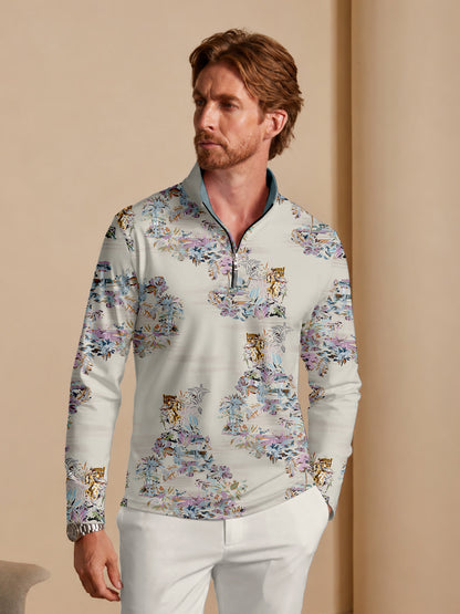 Botanical Energy Men's Lightweight Golf Shirt Quarterzip UPF50+
