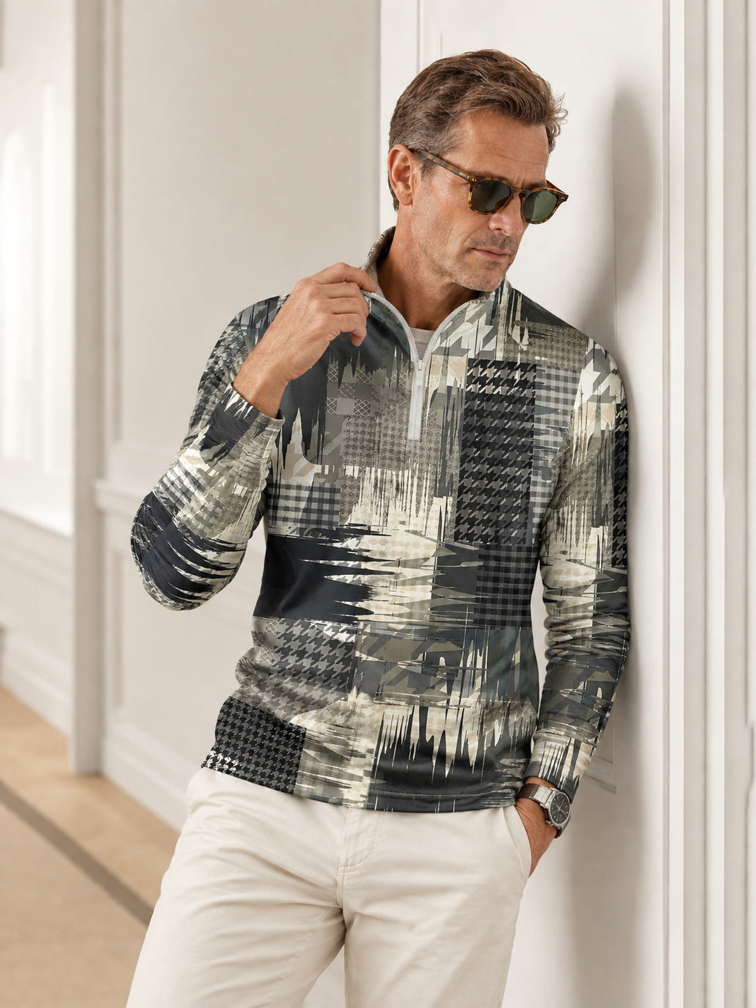 Camiseta de Golf Masculina No Tan Clásica con Media Cremallera UPF50+