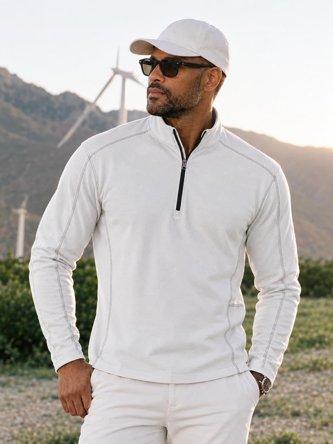 Más que Básico Camisa de Golf para Hombre Cuartocremallera UPF50+