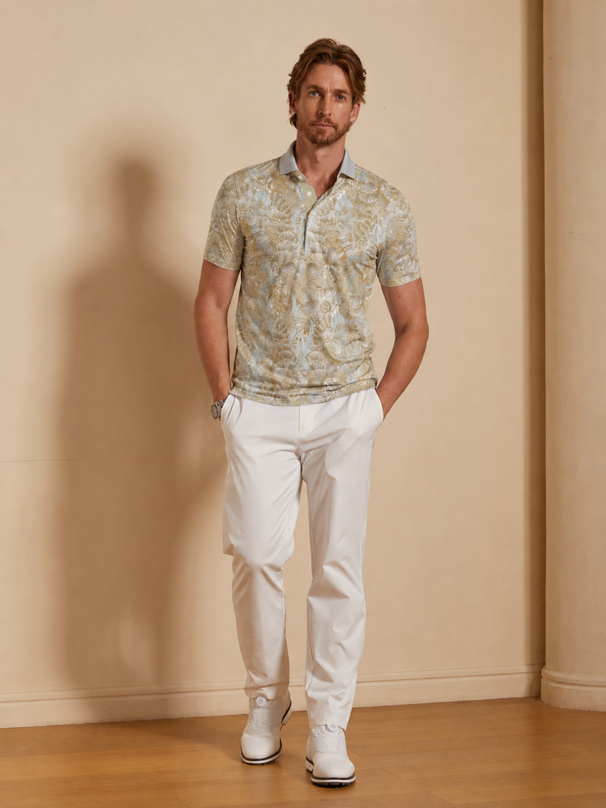 Hyped-up Tropical Men's Ribbed Collar Polo Top UPF50+