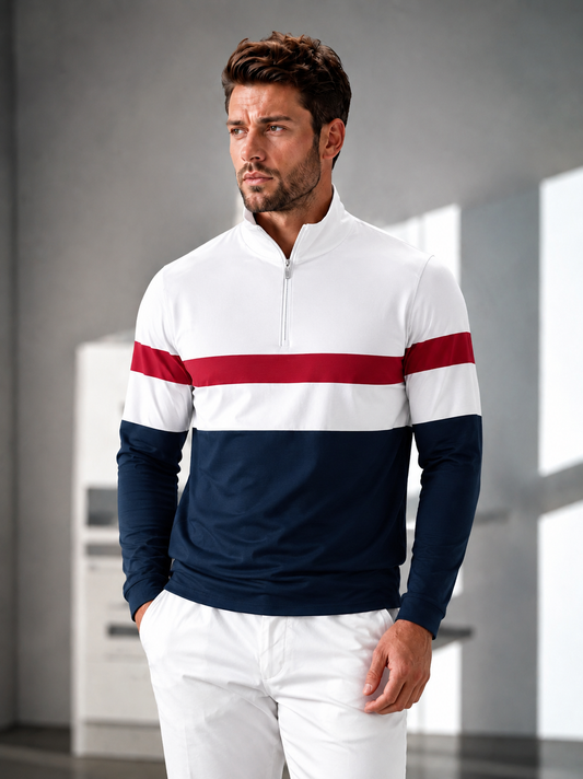 Camiseta de golf para hombre con media cremallera y estilo náutico juguetón UPF50+