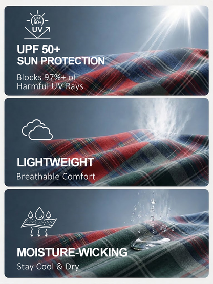 Performance golf fabric showcasing UPF 50+ protection, lightweight breathability, and moisture-wicking properties.