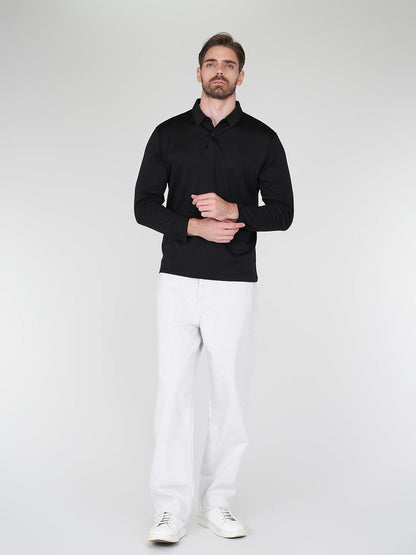Aqua Wool Men's Snap buttons Long Sleeve Polo Shirt