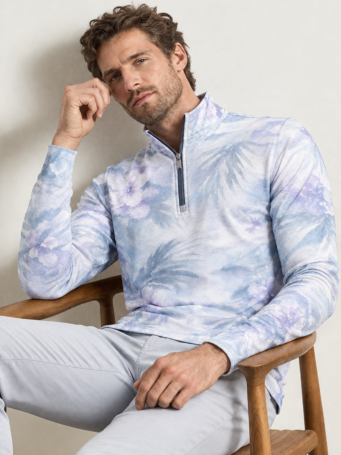 Botanical Energy Men's Lightweight Golf Shirt Quarterzip UPF50+