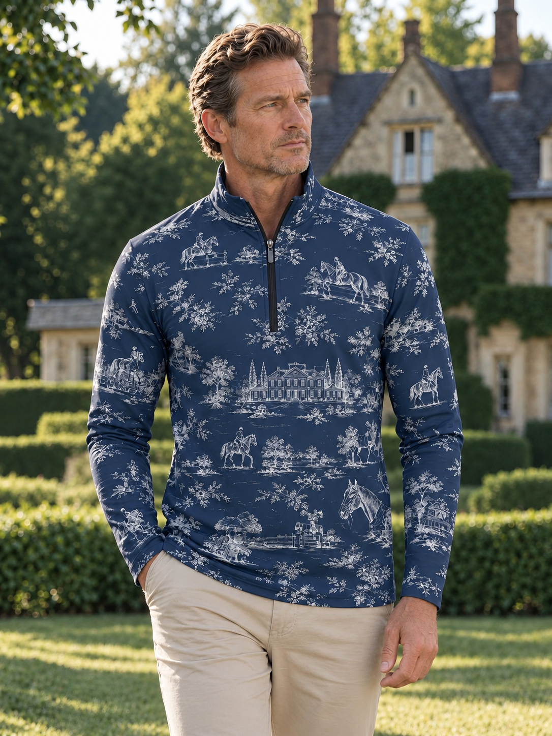 Equestrian Heritage Men's Lightweight Golf Shirt Quarterzip UPF50+
