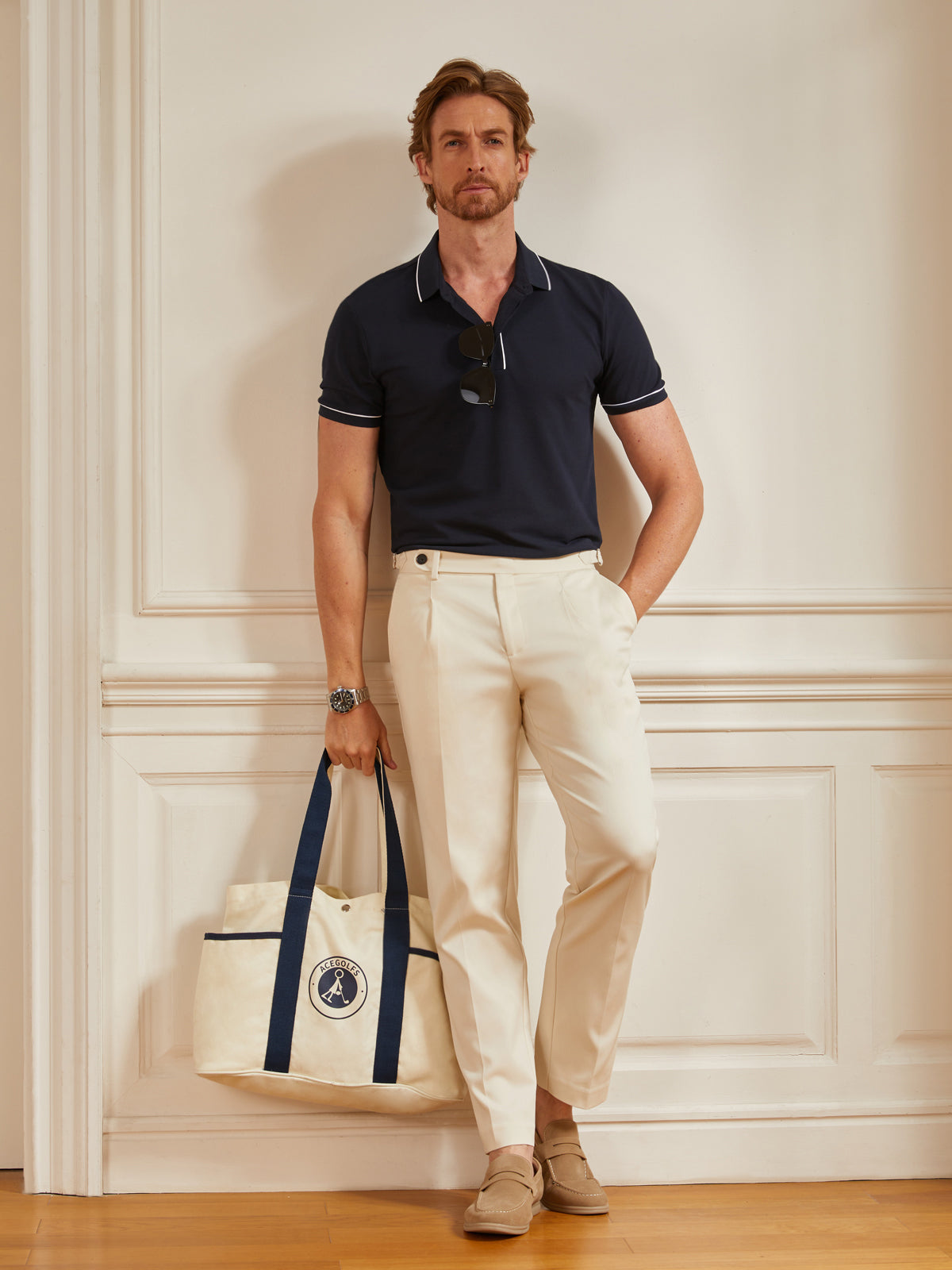 NaturalComfy Herrpolo med kontrasterande beslag