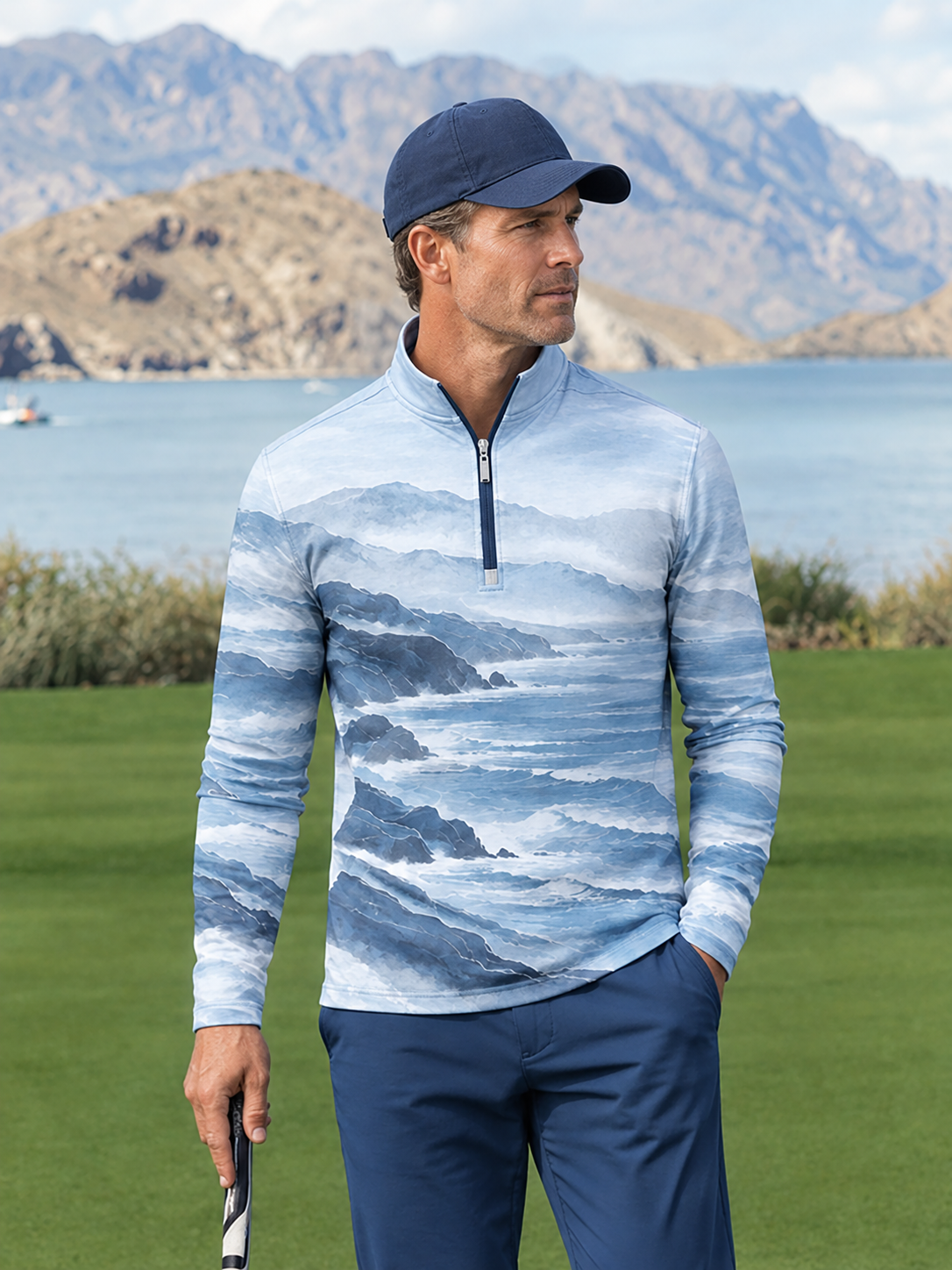Playful Nautical Men's Lightweight Golf Shirt Quarterzip UPF50+