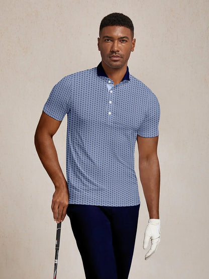 Verspieltes Herren-Poloshirt mit geripptem Kragen, maritimem Motiv und LSF 50+